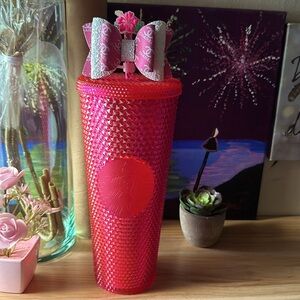 EUC Starbucks 2019 Holiday Hot Pink Iridescent Studded 24oz Venti Tumbler